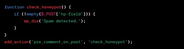 C heck the honeypot field after WordPress submission to validate