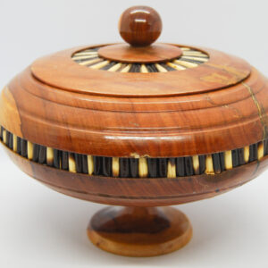 Vintage Handcrafted Timber Bowl lidded & inlayed with porcupine quills